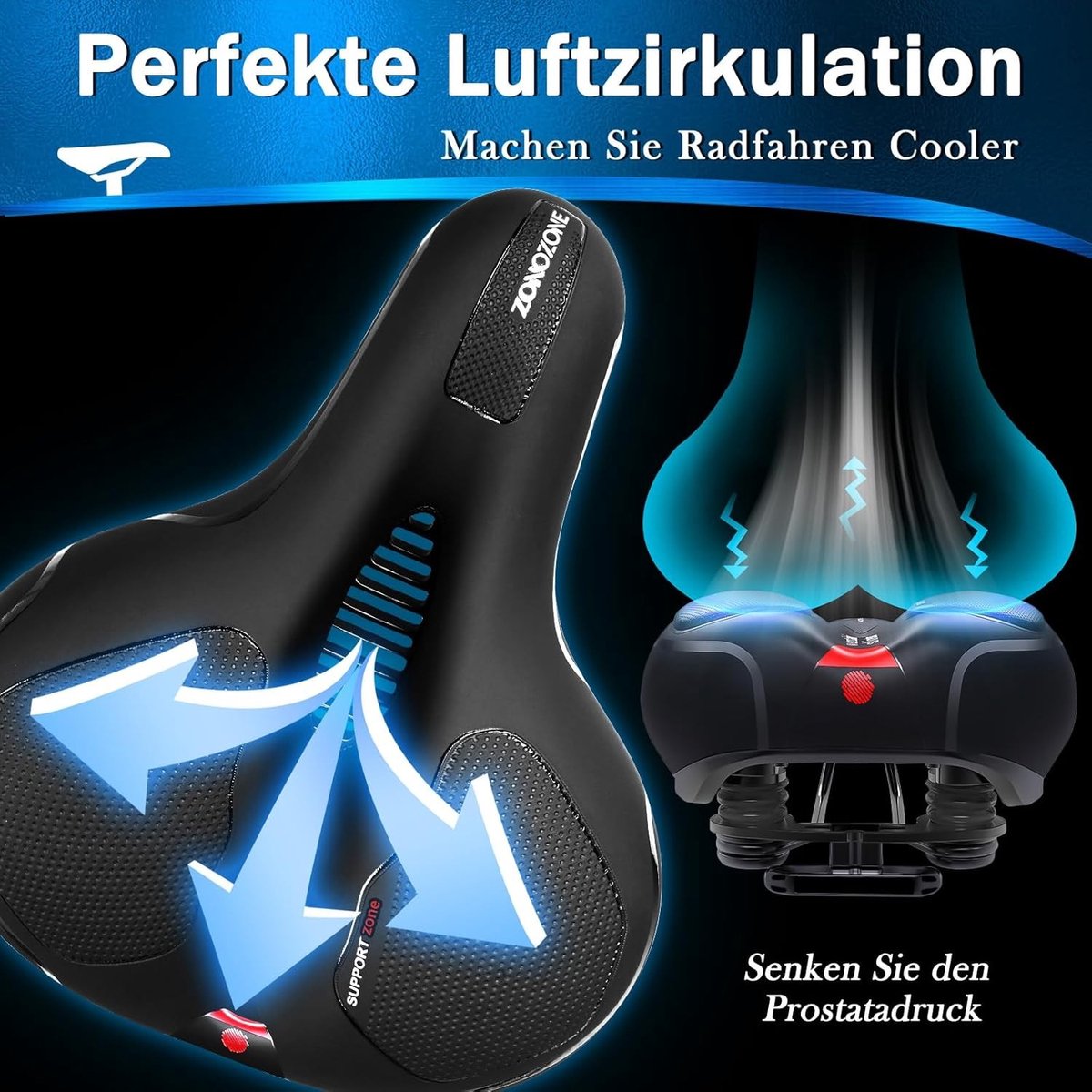 Comfortabel ergonomisch fietszadel - Zwart - 26 x 19 x 10 cm - Traagschuim PU Leer - Unisex
