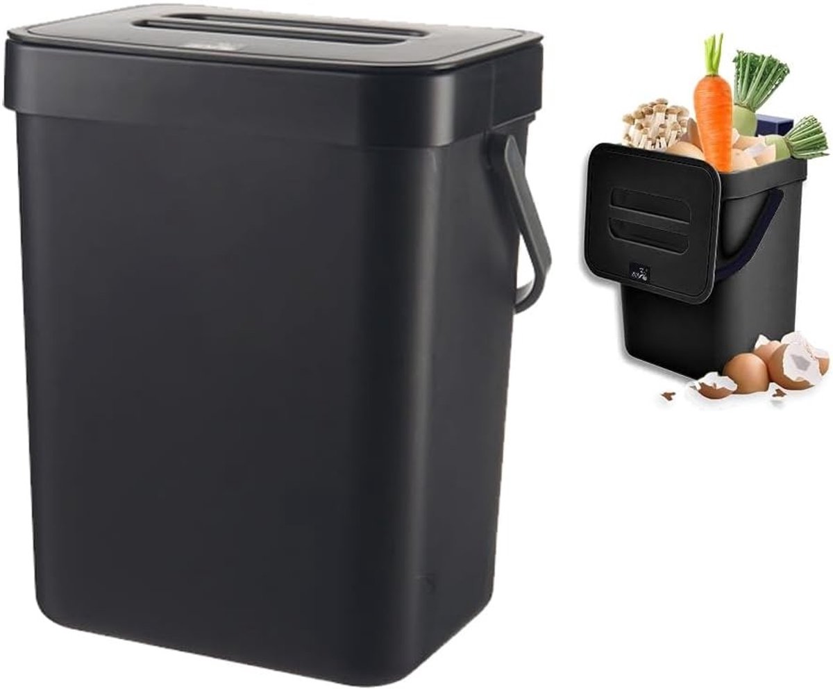 Compostemmer 5 liter - Zwart - 3 liter - Geurdichte Afvalemmer met Deksel - Voor Keuken en Thuisgebruik