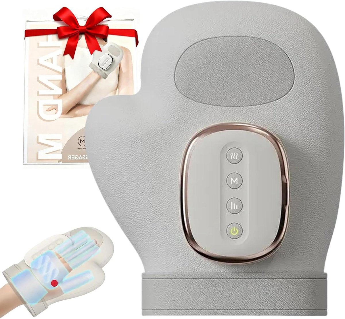 Intelligent Handmassageapparaat - Luchtcompressie Massage - Hand Ontspanning - Instelbare Warmte - 25 x 20 x 8.5 cm - Wit