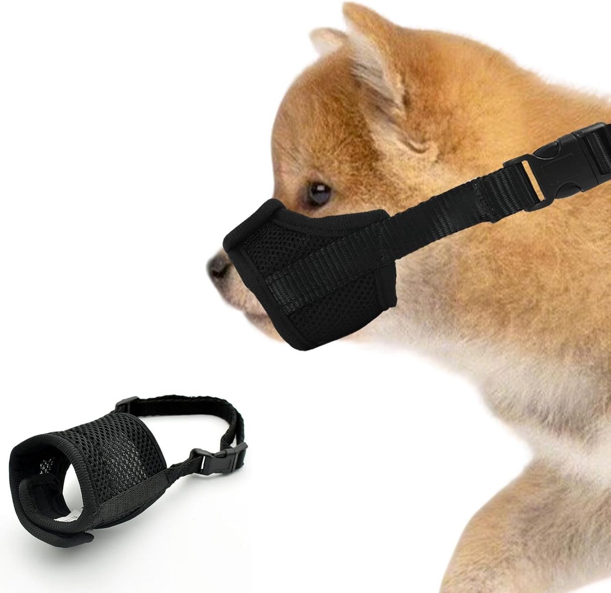 Hondenmuilkorf voor Kleine en Middelgrote Honden, Voorkomt Bijten, Blaffen en Kauwen, Ademend Nylon, Verstelbare Lussen, Comfortabel en Veilig (Maat S)