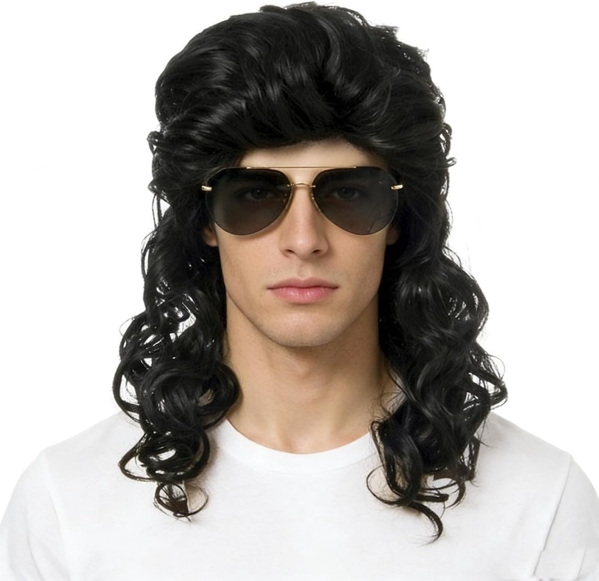 Zwarte Lange Krullende Peruk voor Mannen - Natuurlijke Look voor Halloween, Carnaval en Cosplay