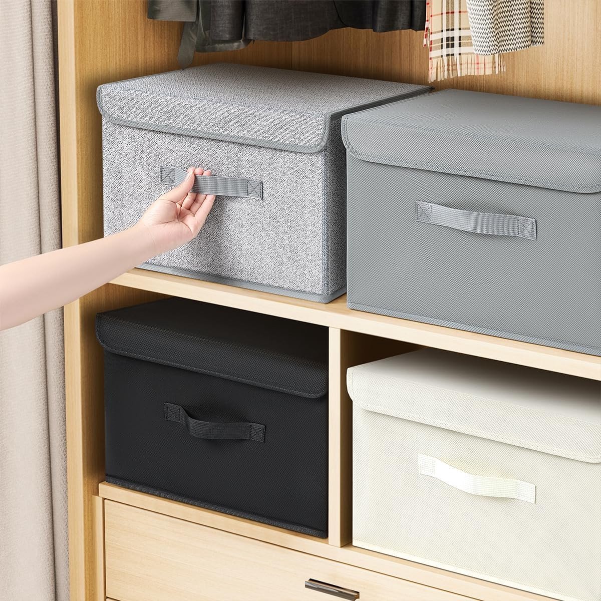 Opvouwbare Opbergdozen met Deksel - 4 Stuks - Handige Organiser voor Kleding, Speelgoed en Kerstversiering - Zwart