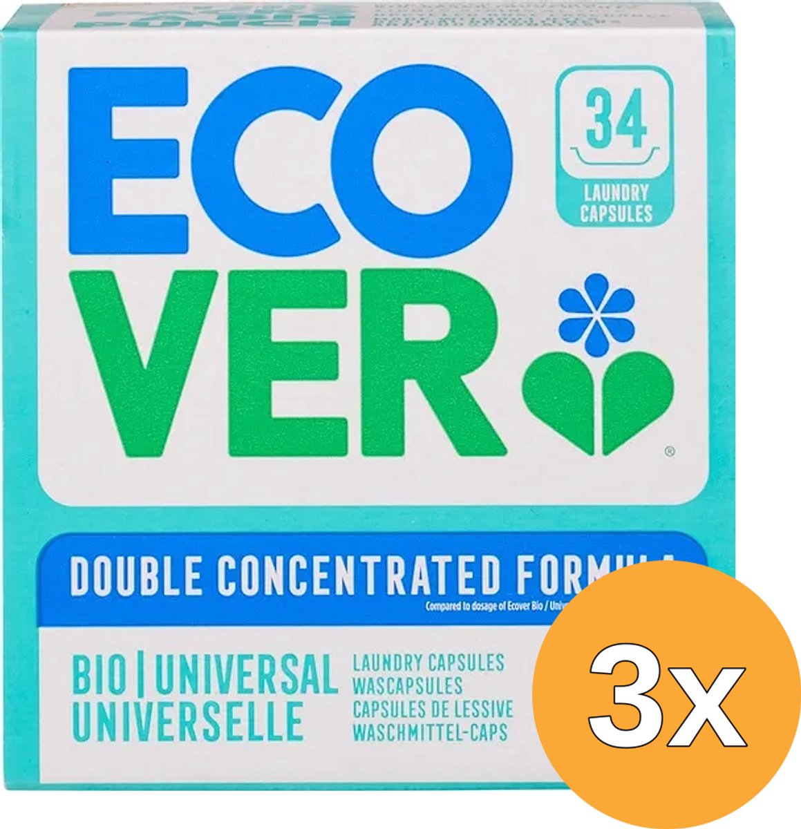 3x Ecover Wascapsule Universl Bio (34 stuks)