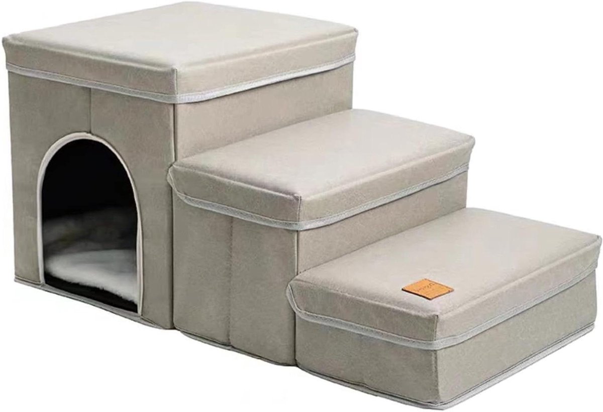 Opvouwbare hondentrap - Huisdier trapjes - Huisdieren helpen klimmen - Opvouwbaar ontwerp - 60x35x30cm - Beige