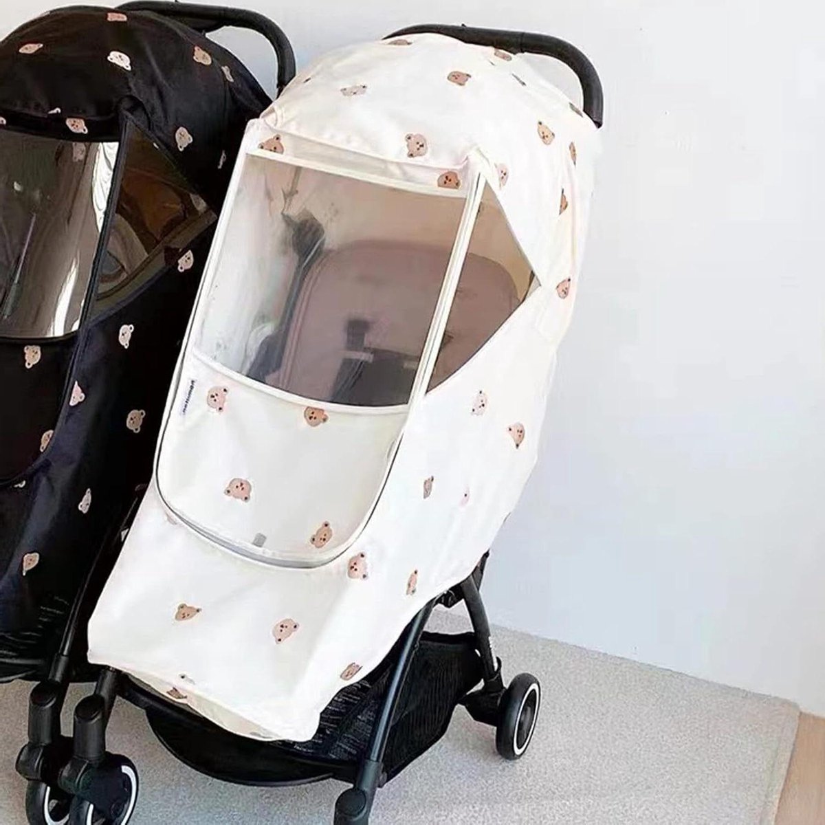 Kinderwagen Regenhoes - Beschermhoes Kinderwagen - Buiten Wandelen - Schattig Beer Patroon - 35 x 33 x 3 cm - Beige