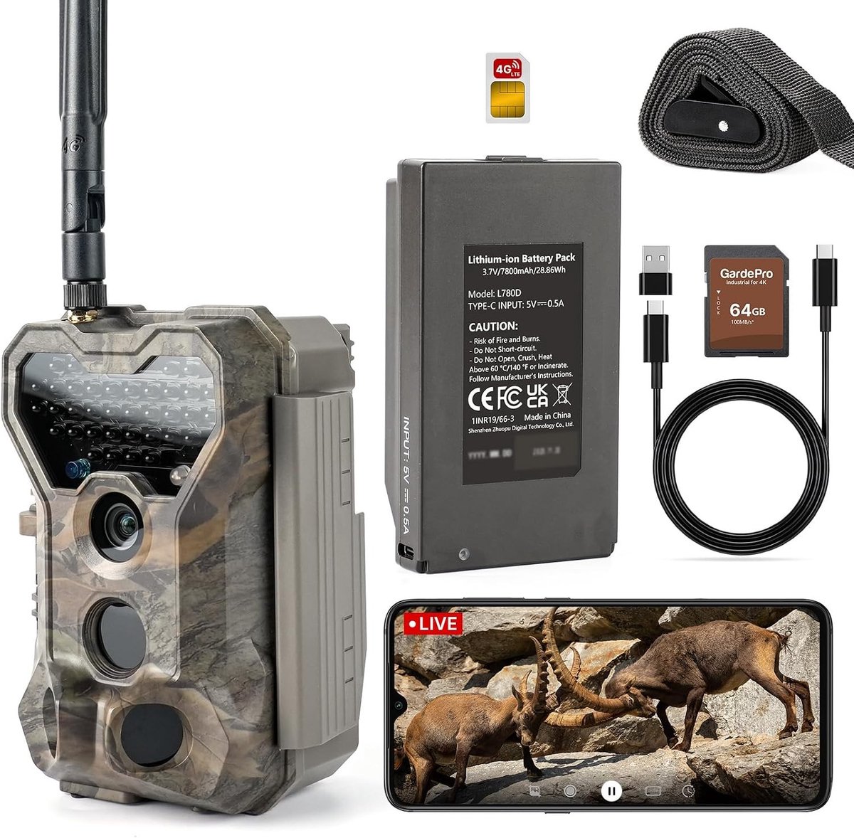 Wildcamera - Zwart - Met 64 GB SD-kaart - Weerbestendige Jachtcamera voor Buiten
