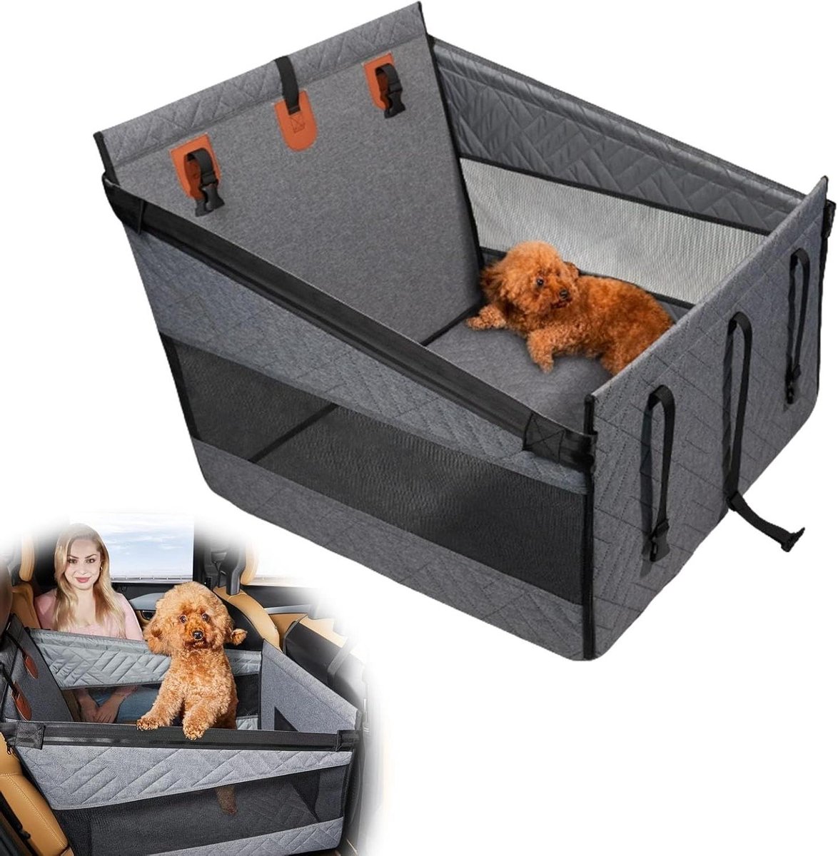 Honden autostoel - Hondenmand auto Hondenbank - Veilig reizen - Waterdichte Oxford stof - 72 x 56 x 50 cm