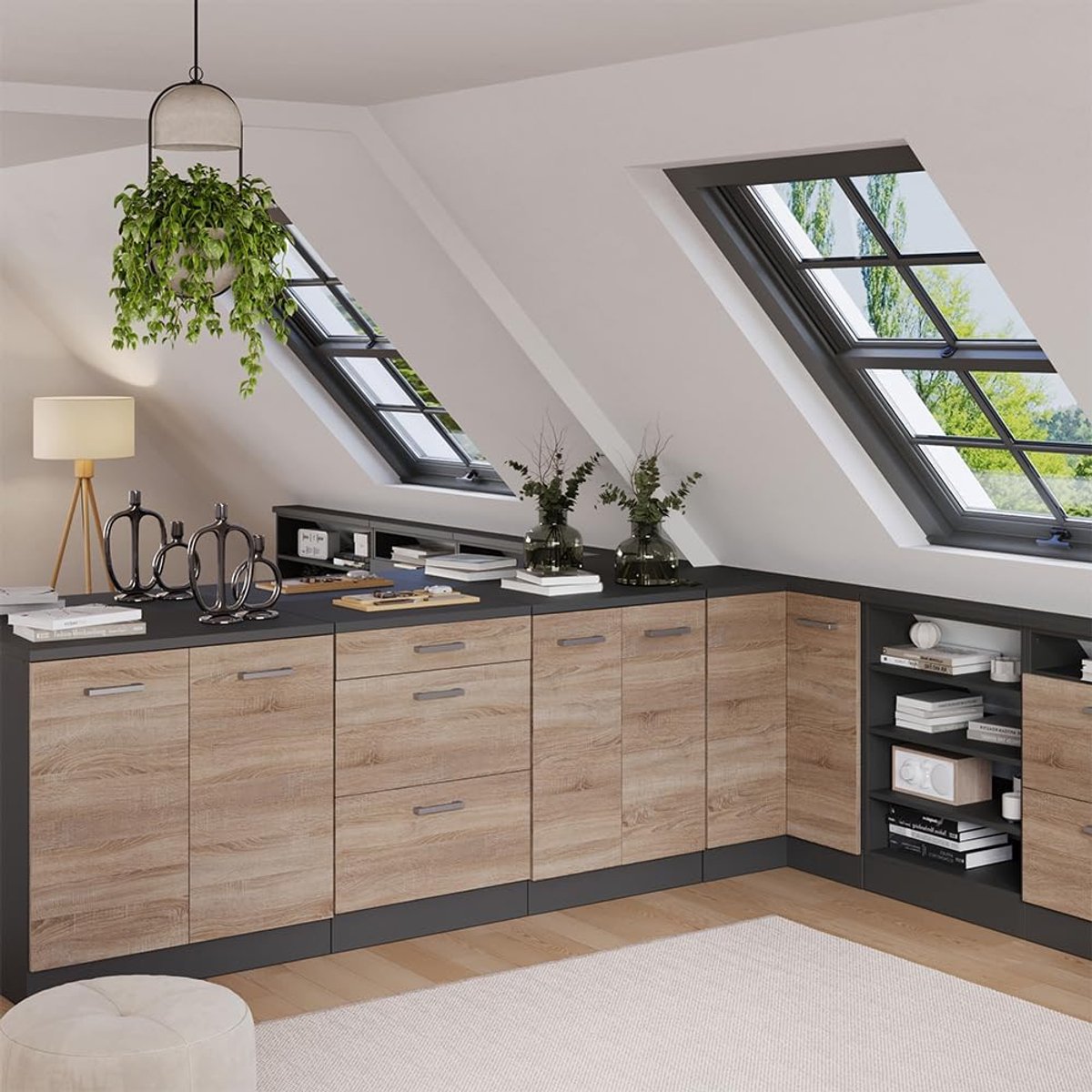 Keukenkast schuine wand - Opbergkast keuken - Ruimte optimaliseren - Met 2 deuren - 60 cm breed - Sonoma