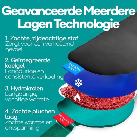 Verwarmd Oogmasker - Koud Kompres Geltherapie - Oogverzorging - Dubbele Therapie - 21 cm breed - Zwart — afbeelding 3