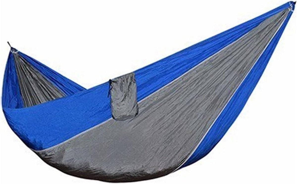 Reishangmat Camping Hangmat - Parachutehangmat 1 Persoon - Ontspannen in de Natuur - Superlichtgewicht en Draagbaar - 220x100cm - Grijs Blauw