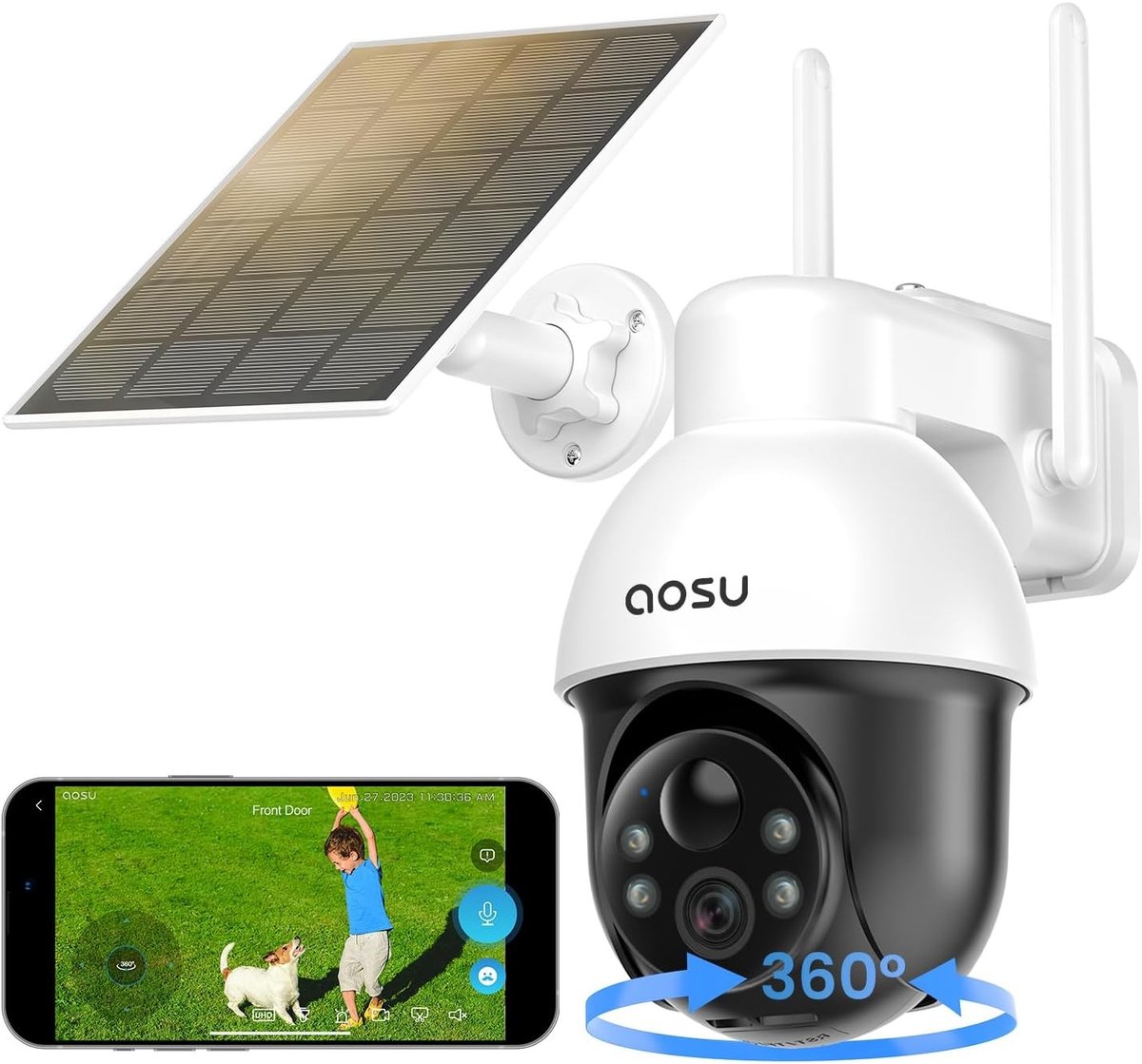 Wildcamera - Wit - Outdoor Zonne-energie Beveiligingscamera - 5 MP PTZ Draadloze Wifi Camera met Kleurennachtzicht voor Buiten