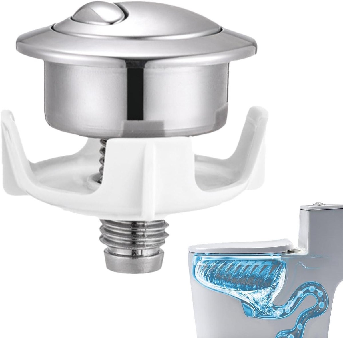 WC Drukknop - Toilet Onderdeel - Water Besparen - Dubbele Spoelopties - 54 x 37 mm - Zilver