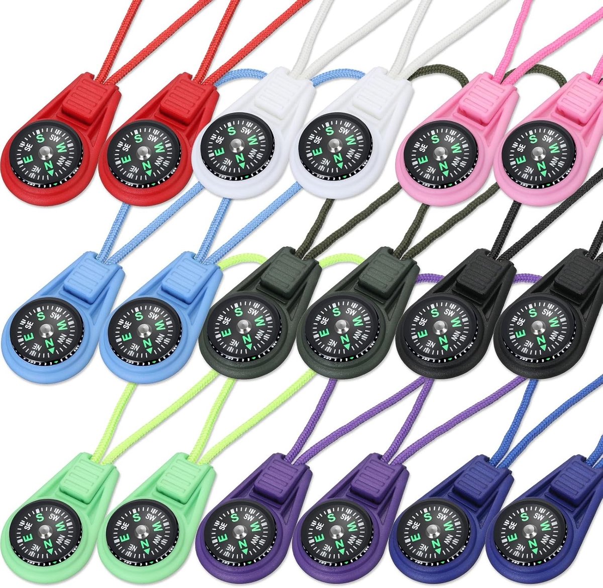 Mini Overlevingskompas voor Buitenactiviteiten - Multi-kleurig Pocket Kompas met Vloeistof, Ideaal voor Kamperen, Wandelen en Noodgevallen, Inclusief Koord en Sleutelhanger