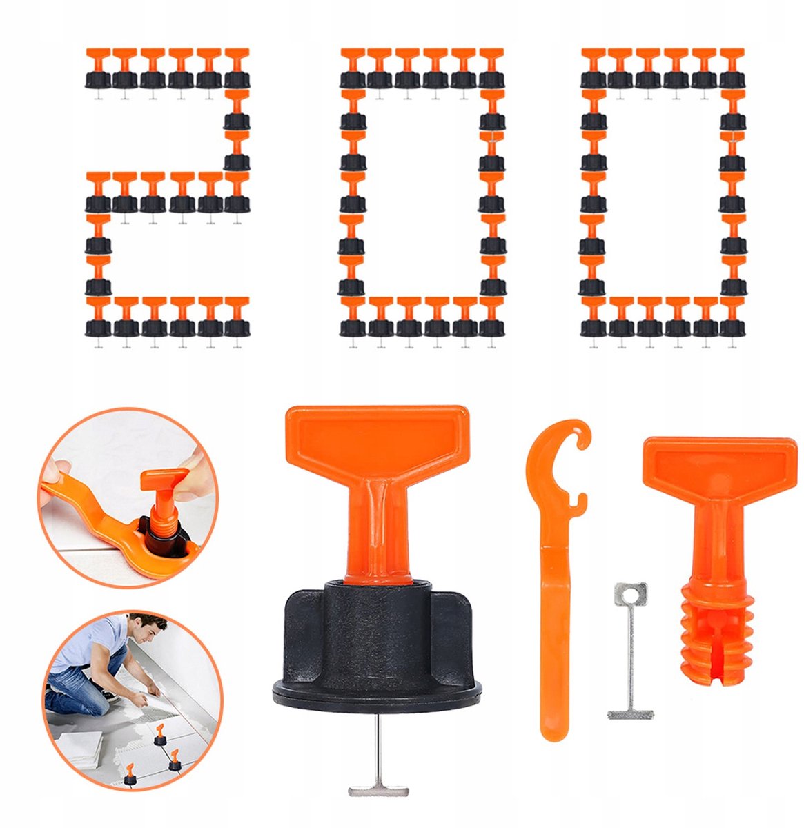 200x Tegelnivelleersysteem met 4 Sleutels - Professionele Kit