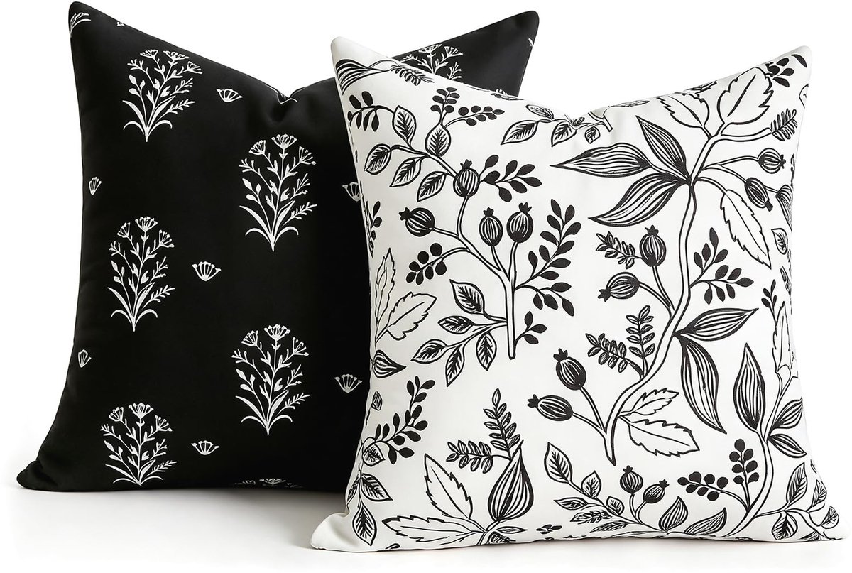 Dekokussen 50x50 cm Zwart Velvet met Bloemenprint voor Sofa en Kantoor