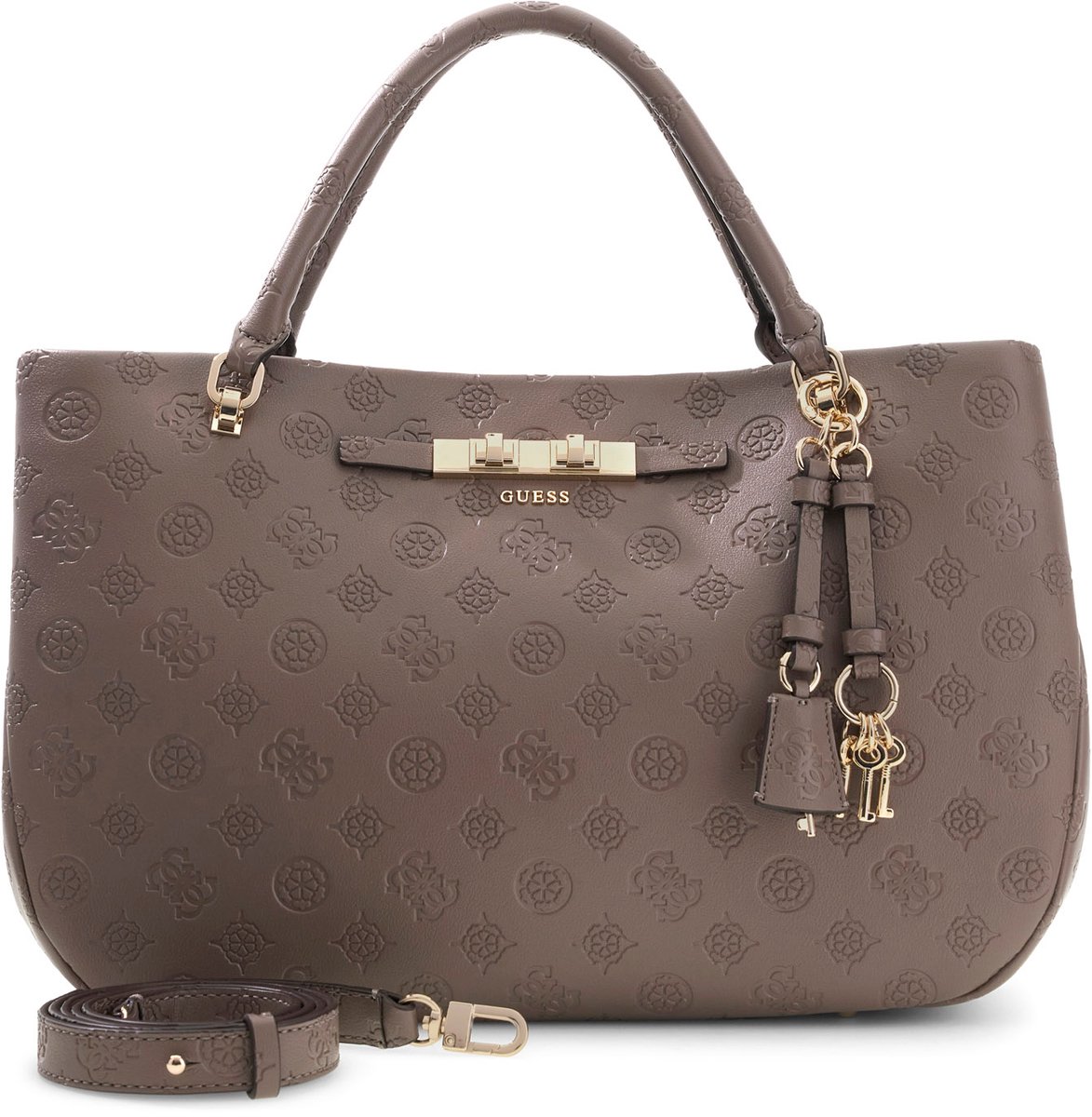 GUESS schoudertas handtas Carmella Girlfriend Satchel Taupe Logo