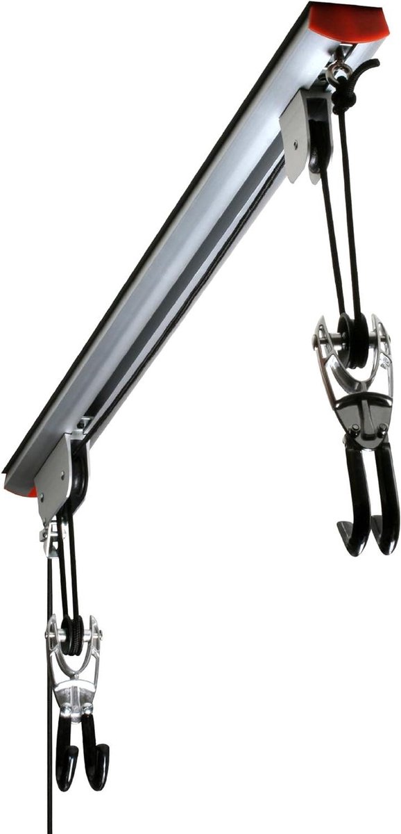 Fiets en Ladder Lift - Garage Opbergsysteem - Ruimte Besparen - Rubberen Coating Haken - Tot 3.7m Plafond - Zilver