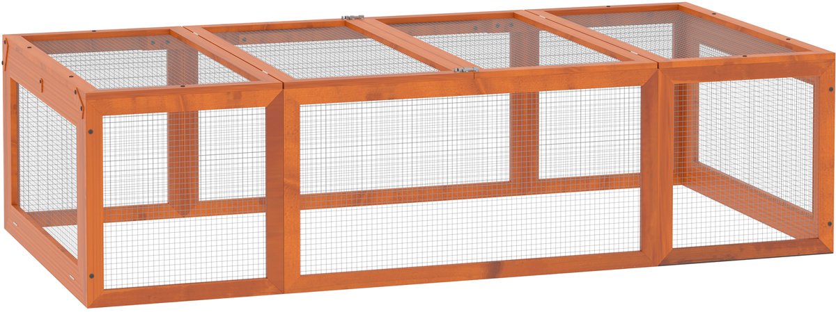 Buitenverblijf voor kleine dieren - scharnierend dak - vurenhout - oranje