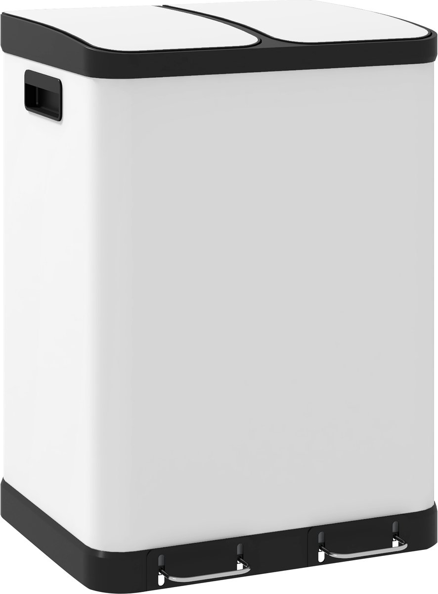 Afvalbak met twee compartimenten - 2 x 30 liter - vingerafdrukbestendig - pedaal - uitneembare binnenemmers - grijs
