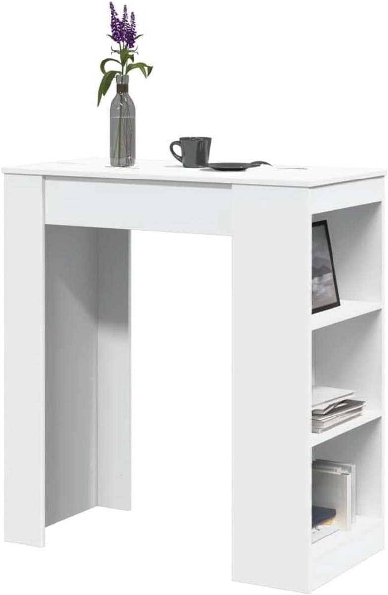 Bartafel met Frame - Statafel Keuken - Ruimte Organiseren - Drie Opbergvakken - 95 x 47 x 1035 cm - Wit