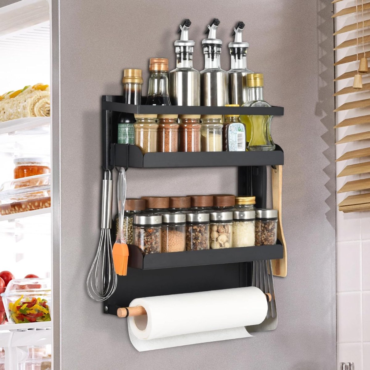 ZRNS® Kruidenrek Ophangbaar - Kruidenpotjes Wandrek - Keuken Organizer Kruiden - Zwart