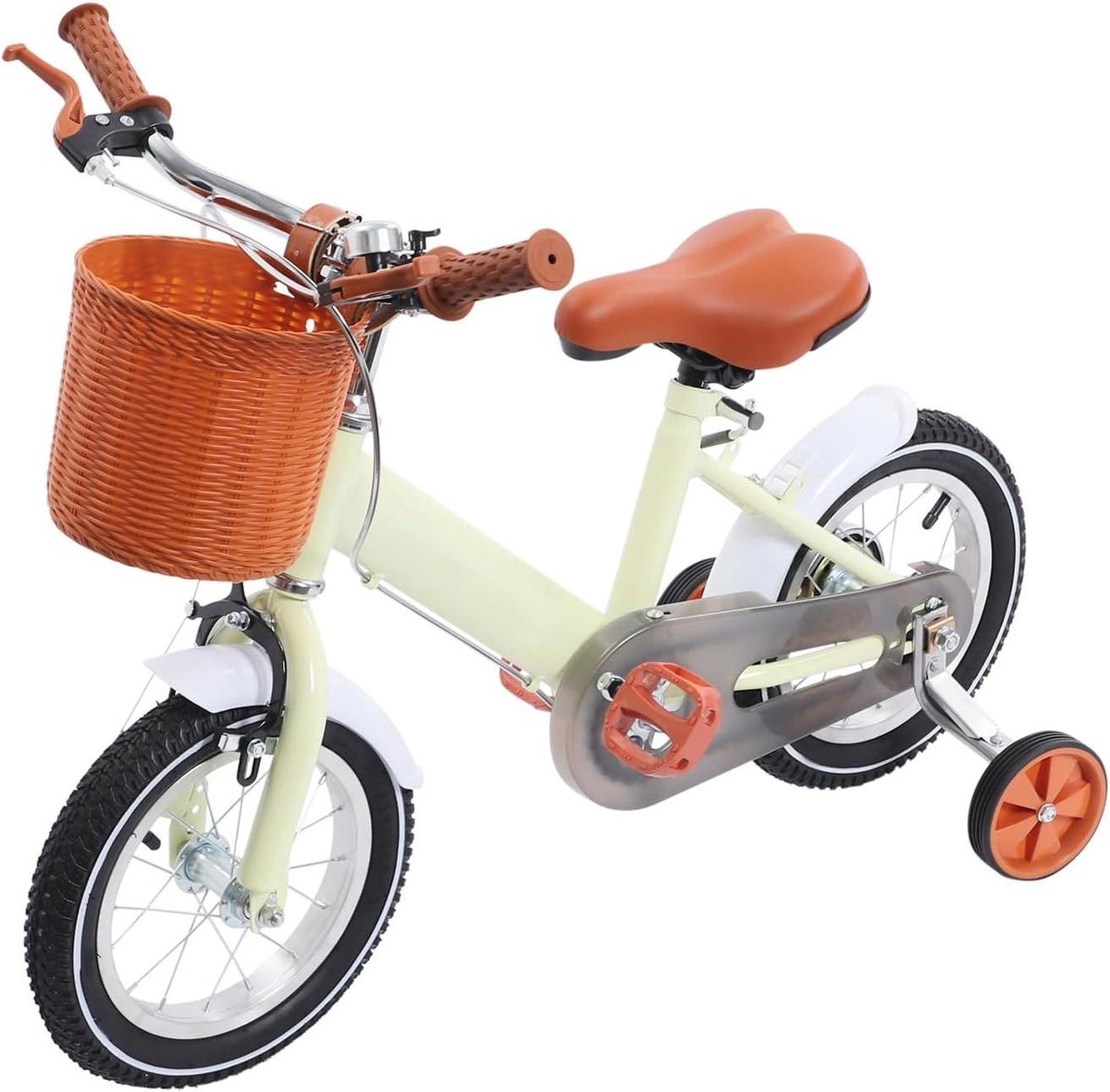 Kinderfiets met steunwielen Loopfiets leerfiets Kinderen leren fietsen Robuust koolstofstaal frame 12 inch Geel
