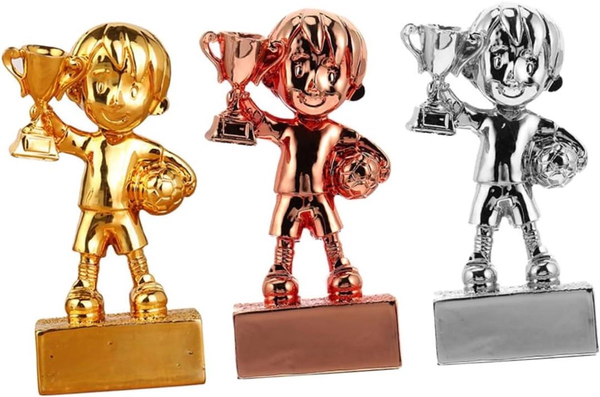 Voetbal Trofee - Wisselbeker Prijs - Wedstrijd Prijzen - Hars Materiaal - 12 cm breed - Goud en Zilver