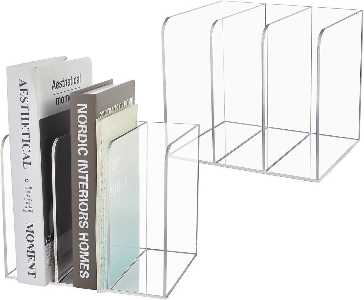 Acryl Tijdschrift Houder en Bureau Organizer met 3 Verticale Compartimenten voor Documenten en Boeken, Ideaal voor Kantoor en Thuisorganisatie