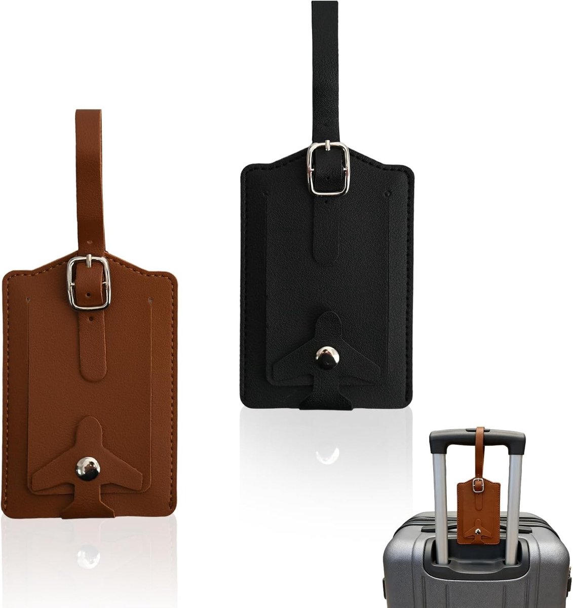 Leren Bagagetags voor Koffers - 2 Stuks, Verstelbare Naamlabels voor Reisaccessoires, Ideaal voor Identificatie en Verliespreventie in Zwart en Bruin