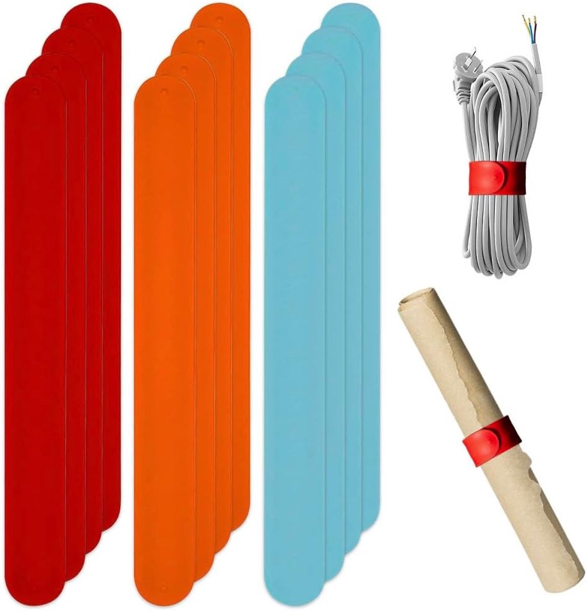 12 Stuks Silicone Flip Wraps voor Posterrollen - Metalen Strips voor Opberging en Organisatie van Wrapping Paper, Stabilizer en Slap Bands