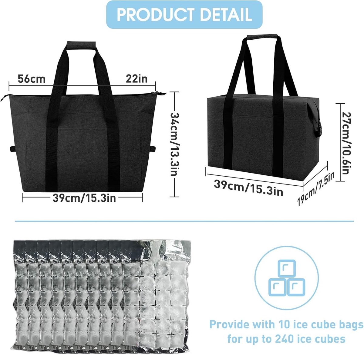 Koelrugzak - Zwart - 19 x 39 x 27 cm - Opvouwbare Koeltas van Oxford Weefsel - Voor Picknick en Camping