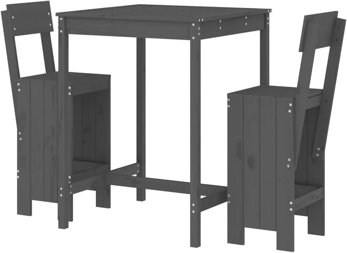 Tuinbar set - Buitenkeuken meubel - Buiten genieten - Massief grenenhout - 3-delig - Grijs