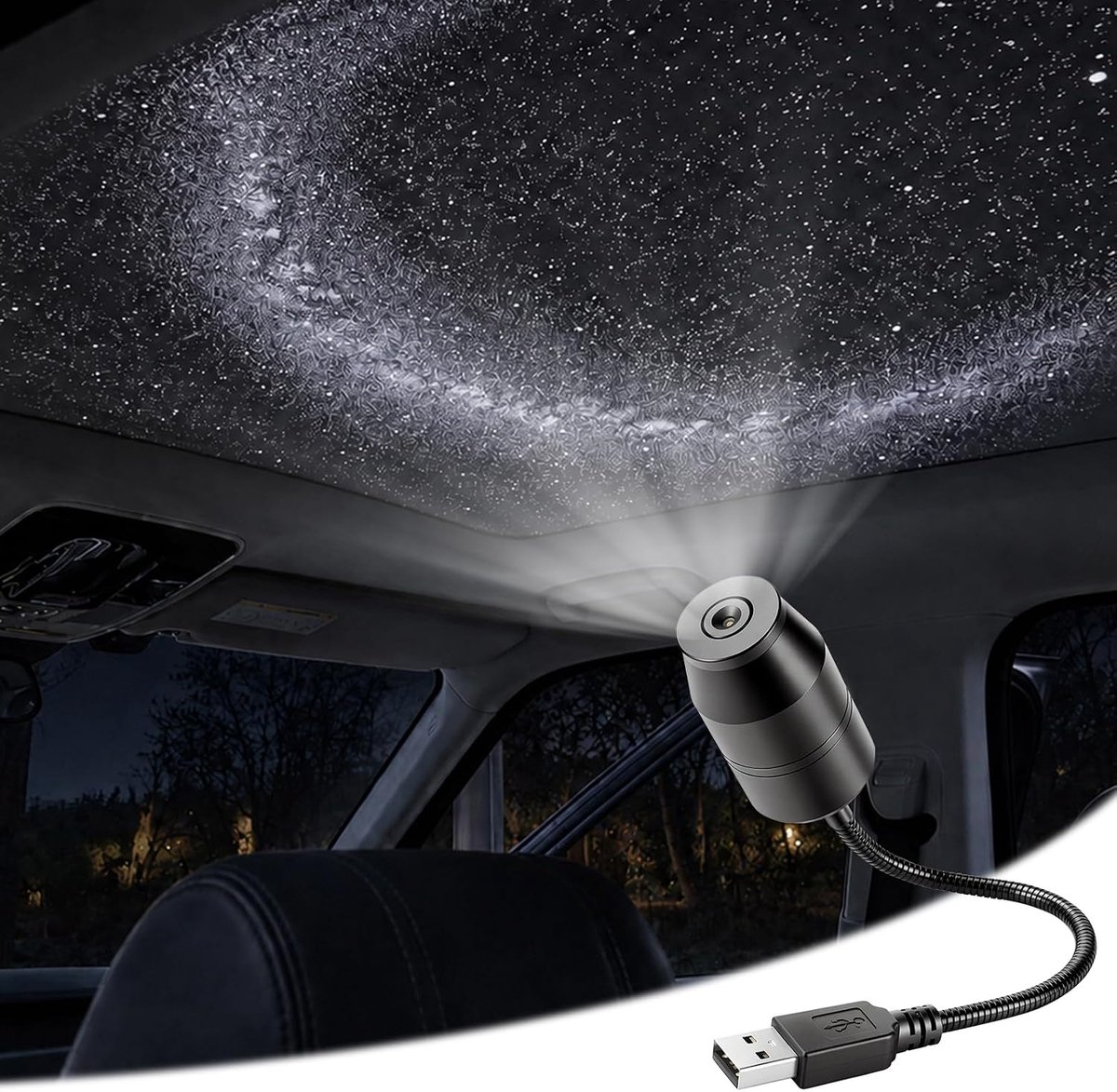 Sterrenprojector, HD Nachtlampje, 360° Verstelbare USB‑gevoede Sterrenhemel Projector voor Plafond, Slaapkamer en Auto, Decoratie en Cadeau