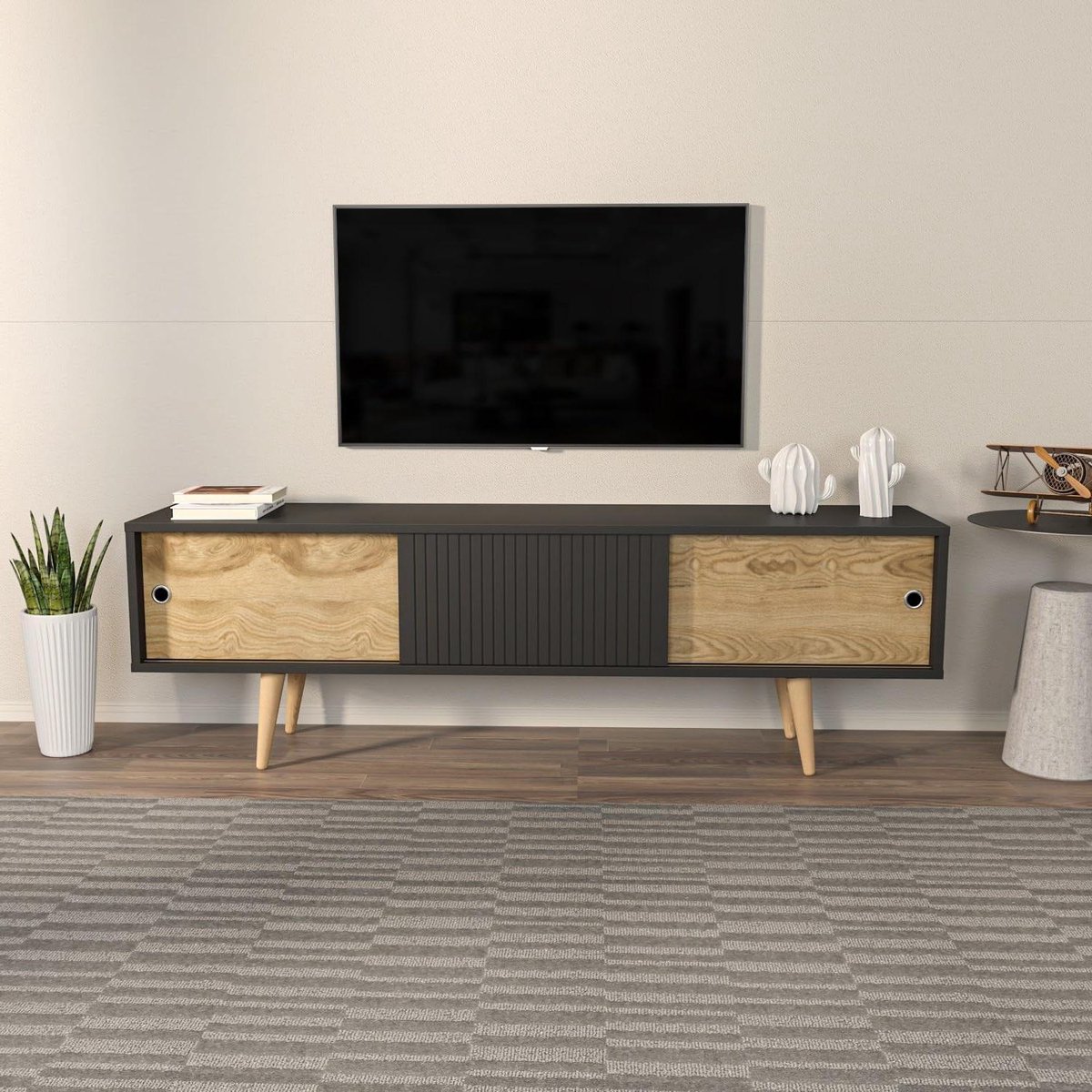 Tv-standaard - Tv-meubel Mediameubel - Woonkamer Inrichten - 18 mm dik melamine - 160x45x345 cm - Antraciet Oak