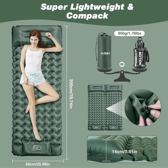 Campingmatras - Zelfopblazend met Voetpomp - Lichtgewicht Slaapmat met Kussen - Waterdicht - Voor Kamperen & Trekking — afbeelding 3