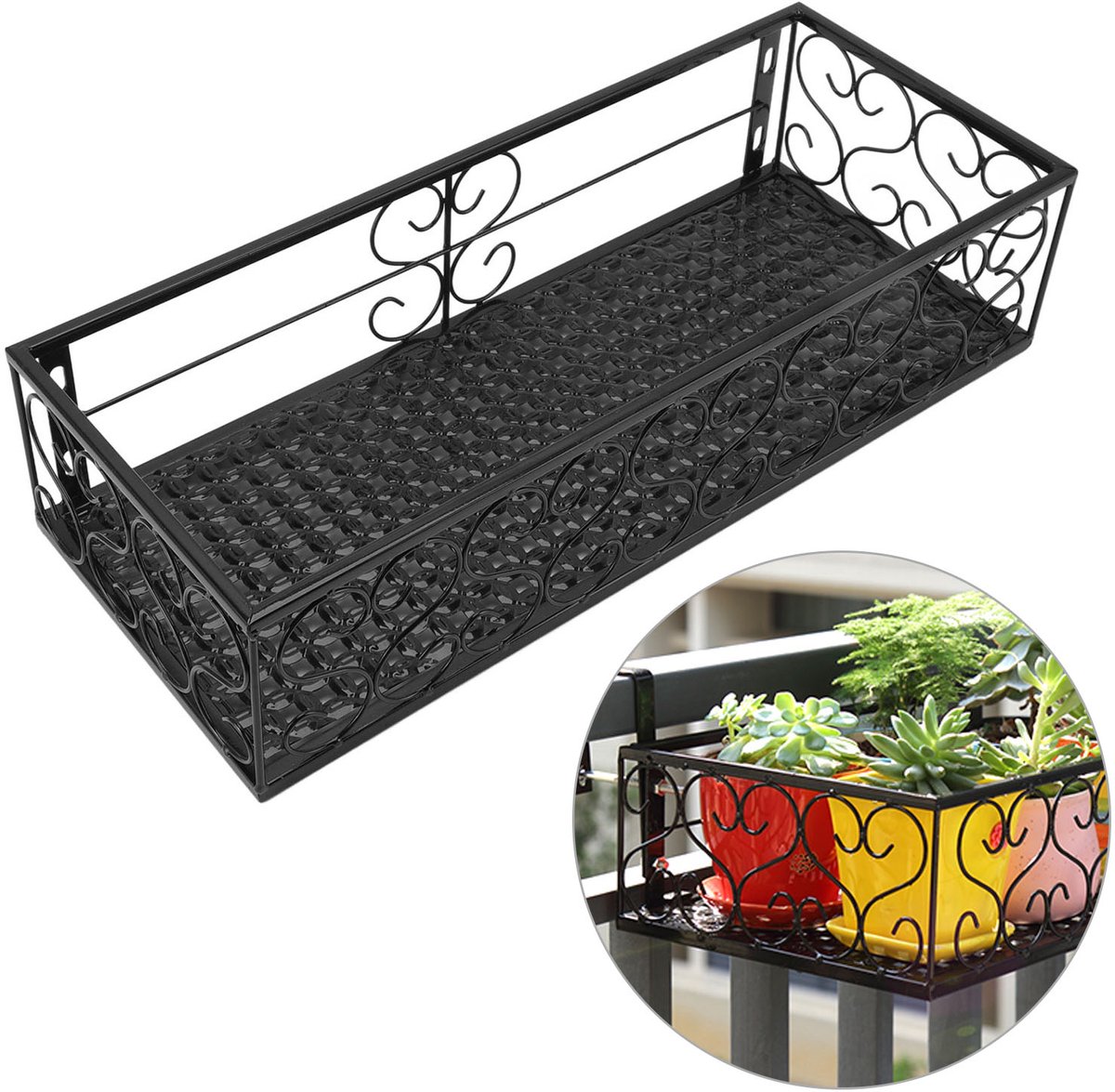 Hangend Bloemenrek – 50 x 25 x 12 cm – Ruimtebesparend – Met 2 Houders – Voor Balkon
