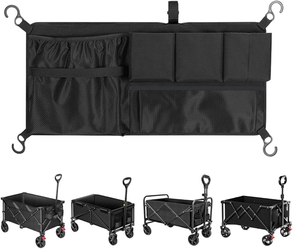 Kinderwagen Opbergnet - Organizer Tas - Spullen Organiseren - Dubbellaags Ontwerp - 72 cm breed - Zwart