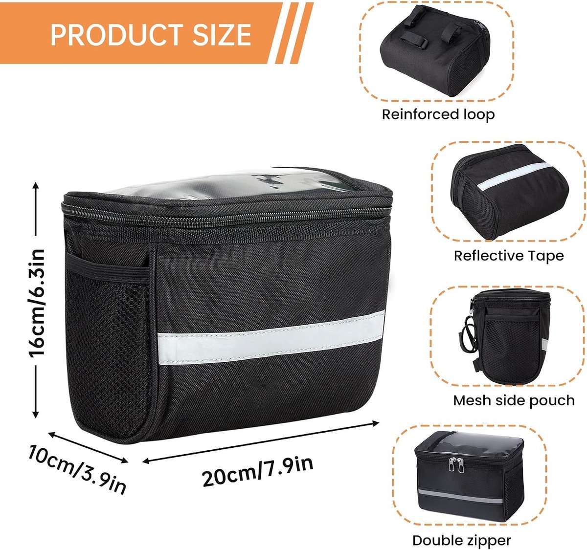 Fietsmand voor hond - Zwart - 4,3 Liter - Waterdichte Nylon Stuurtas - Voor Racefiets en Mountainbike