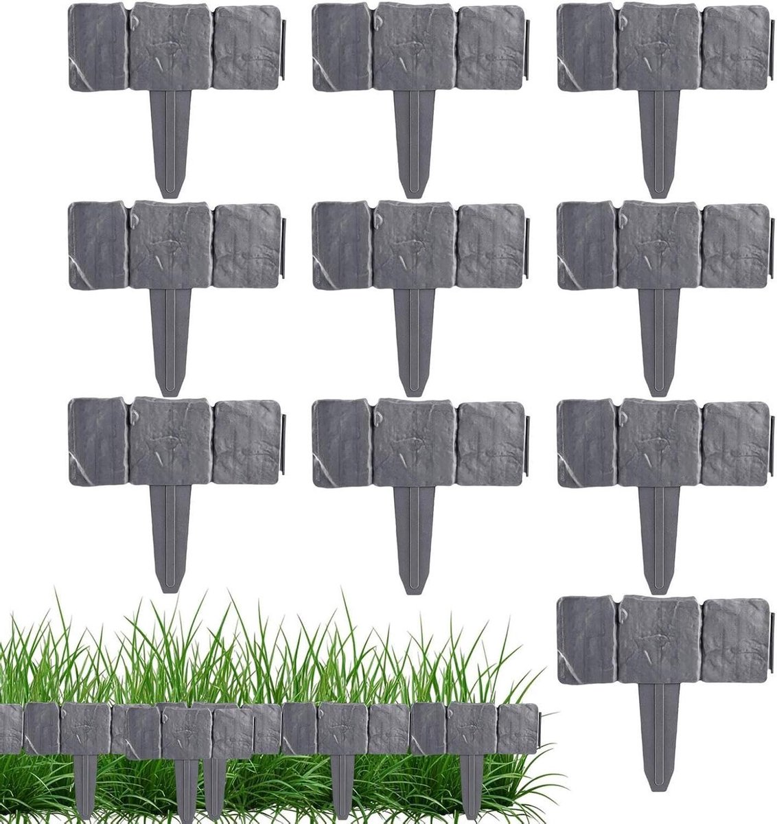 Tuinborderranden Imitatiesteen - Hekpanelen Tuin - Tuinrand Creëren - 3D Reliëf Design - 10 stuks - Grijs