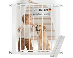BRONEA® Traphek zonder boren – BALU Deur- & traphekje 117-124 cm te verbreden tot 165 cm, Auto-Close & Safety-Lock Rood/Groen, incl. Anti-struikelramp, Deurhekje Veiligheidshekje Klemhekje