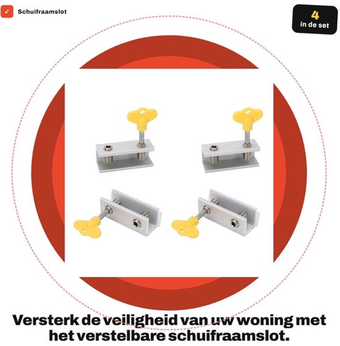 Schuifraamslot Verstelbaar - Raambeveiliging - Raamslot Kind - Aluminium/Roestvrij Staal - 4 Stuks - Geschikt voor Raildikte tot 1,6 cm