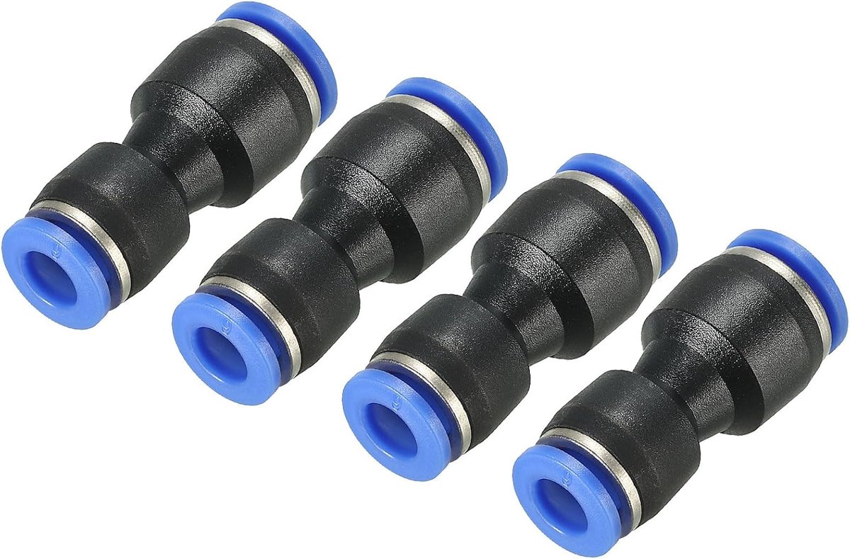 Aansluitverbinder 8 mm op 6 mm - Snelkoppeling - Zwart - Ideaal voor luchtleidingslang, 4 stuks - ShopVlot