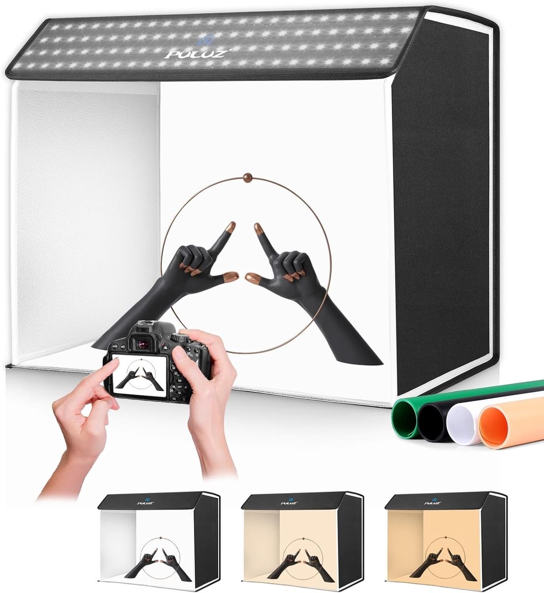 Professionele Fotostudio Lichtdoos 60x40 cm met Dimbare LED's en 4 Achtergronden voor Sieradenfotografie