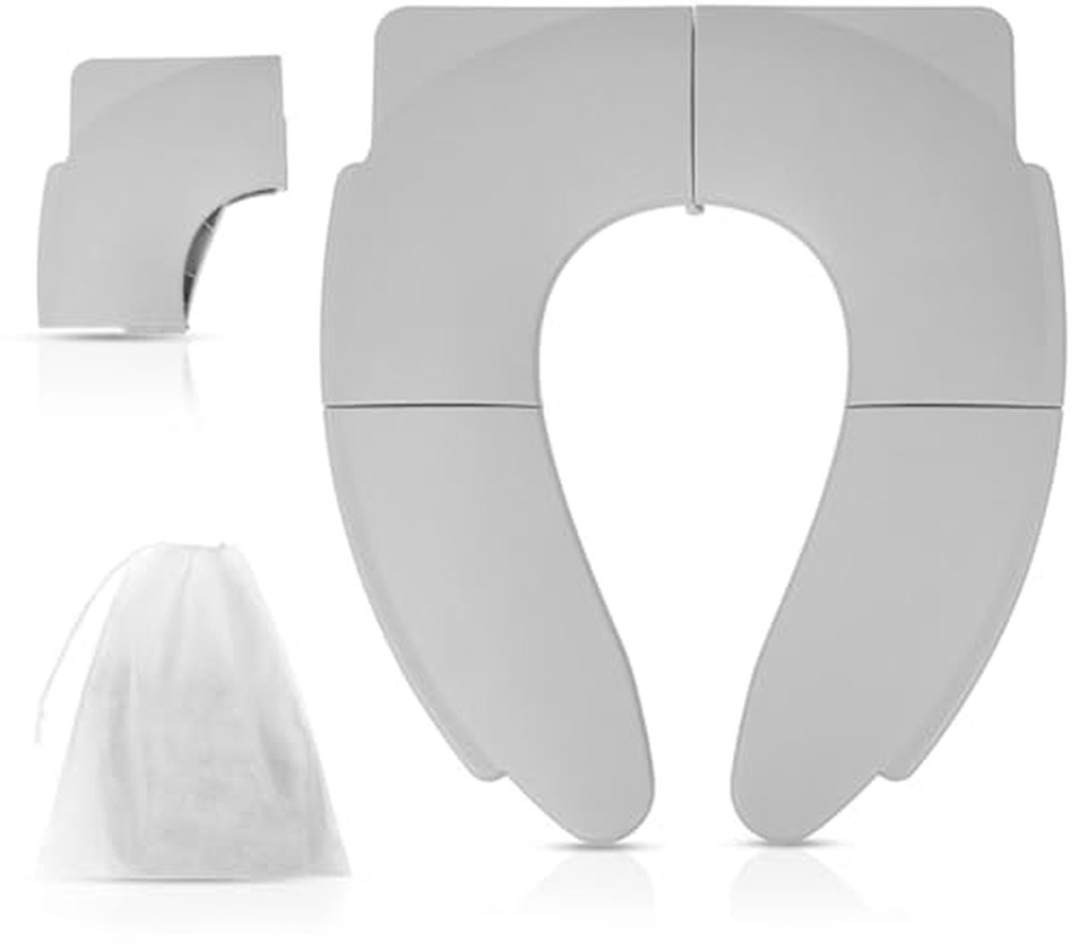 Opvouwbare Toiletbril - Reis Potje - Zindelijkheidstraining Kind - Antislip & Inclusief Tas - 355 x 29 cm - Grijs