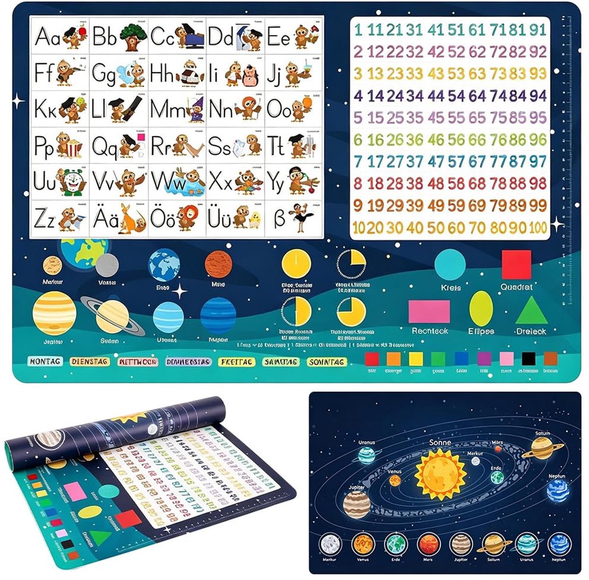 Bureauonderlegger voor kinderen 60 x 40 cm - dubbelzijdig - leeronderlegger - stimuleert creativiteit - ShopVlot