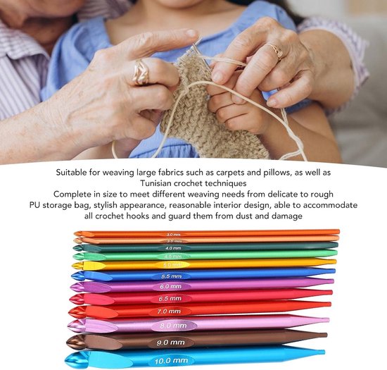 Complete Set van 12 Tunisian Haaknaalden met Kabel, 3-10mm Kleurige Verwisselbare Haaknaalden en Opbergtas voor Breien en Haken — afbeelding 3