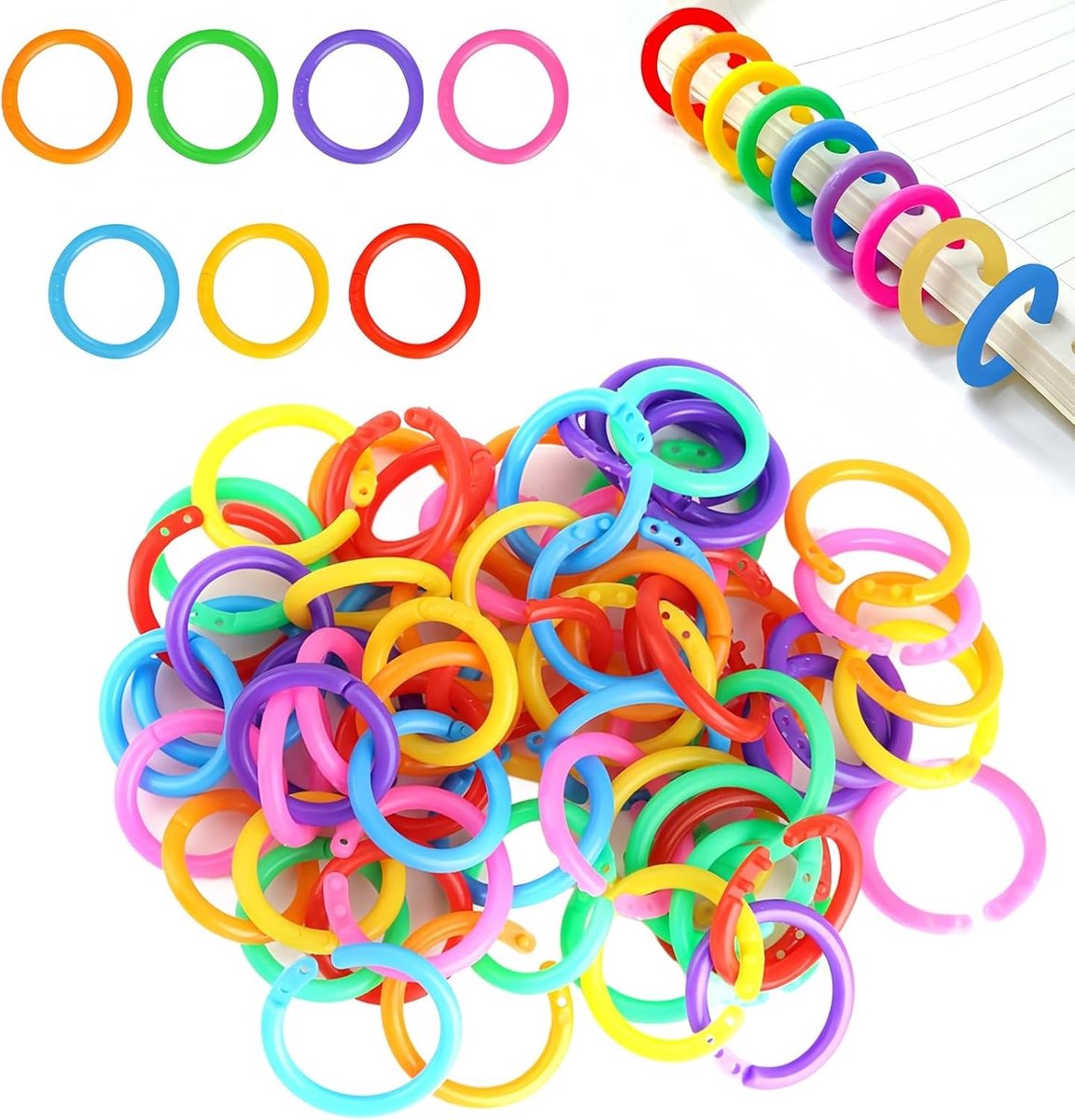 Ringbandringen Set van 140 Stuks - Plastic Boekringen in 7 Kleuren voor Fotoalbums, Scrapbooks en Documenten