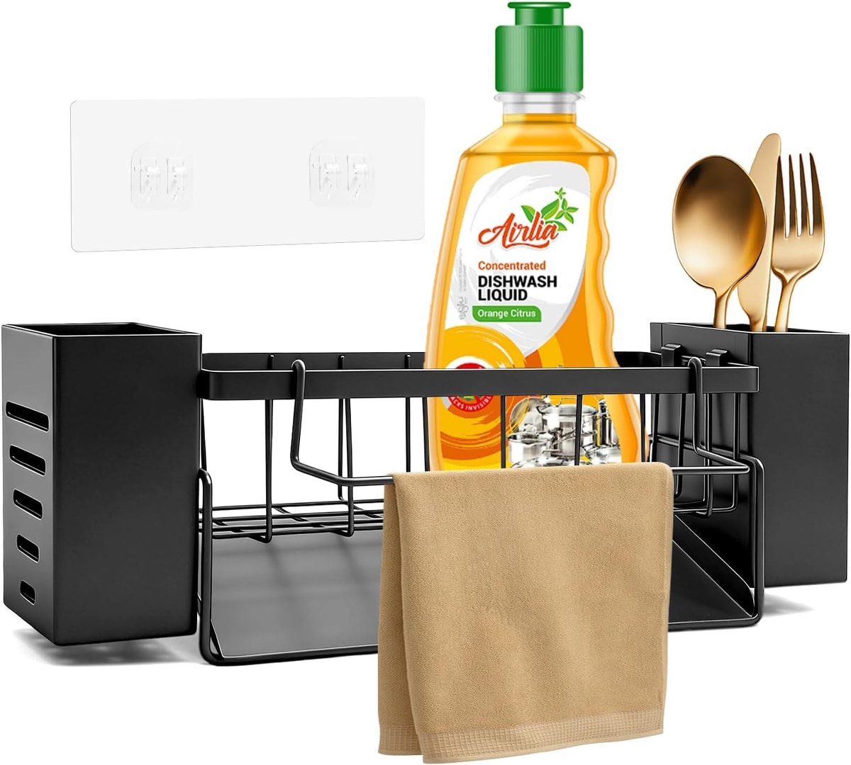 Praktische Afwas Organizer met Automatische Afvoer, Inclusief Sponshouder en 2 Opbergdozen voor Keuken en Badkamer