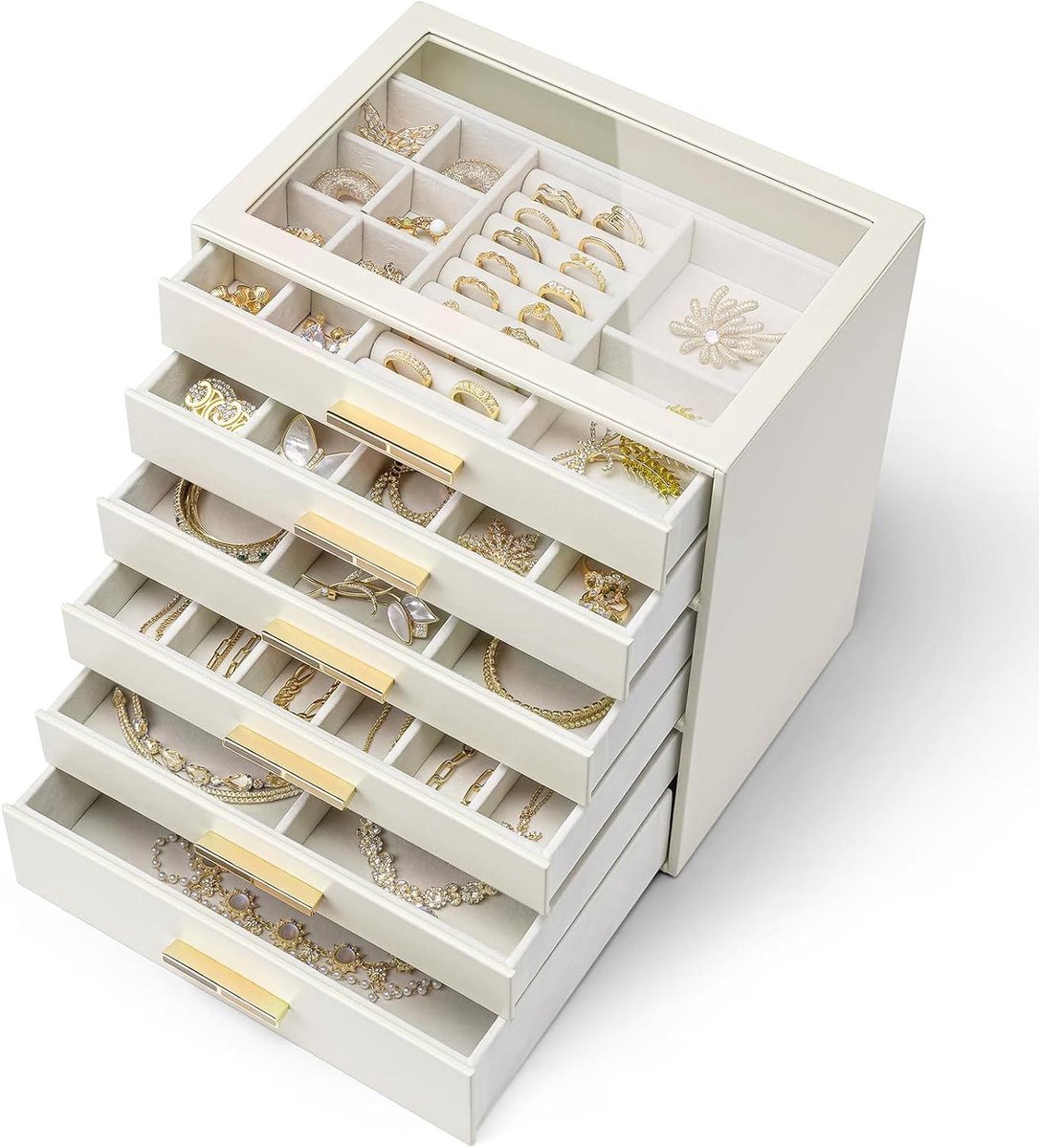 Juwelenkist - Sieradenopberger - Sieraden organiseren - Zes verdiepingen - 116 x 16 x 599 cm - Lichtroze