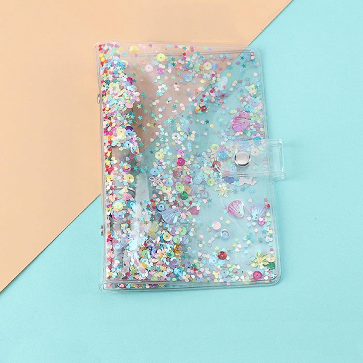 A5 6-Gats Ringband met Glitters en Quicksand - Zachte PVC Planner Bescherming, Waterdichte Losse Bladen Map voor School en Kantoor Benodigdheden